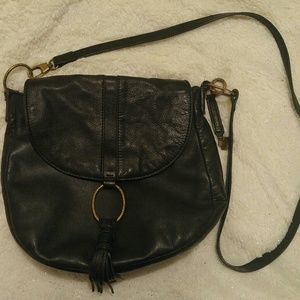 Lucky Brand Black Leather Fringe Crossbody Handbag